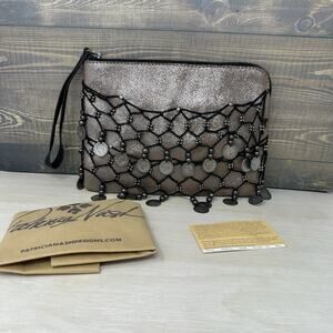Patricia Nash Metallic Vintage Coin Collection Wristlet Clutch Champagne Leather